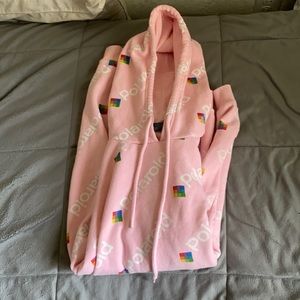 Polaroid pink hoodie worm once